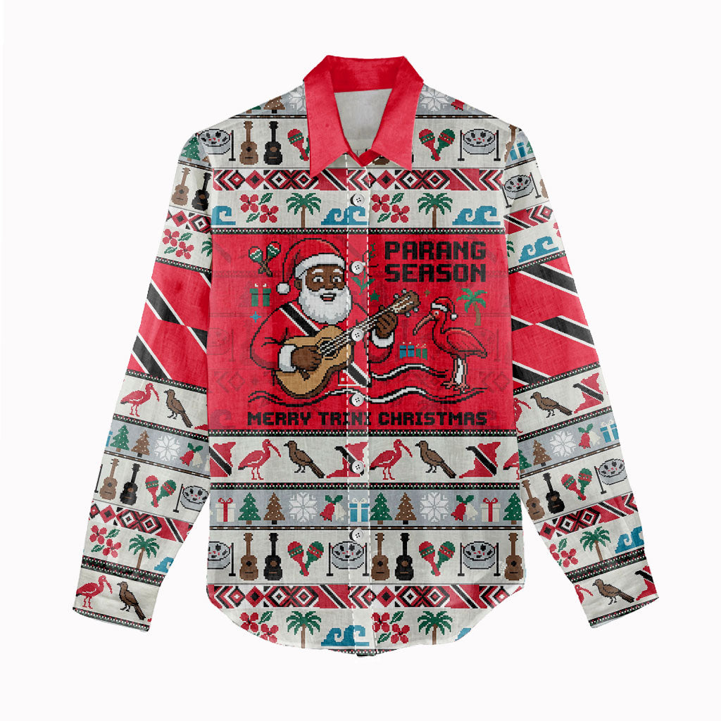 Parang Music Christmas Trinidad And Tobago Women Casual Shirt Scarlet Ibis Santa Merry Trini Christmas