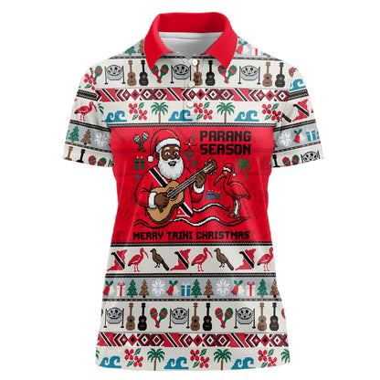 Parang Music Christmas Trinidad And Tobago Women Polo Shirt Scarlet Ibis Santa Merry Trini Christmas