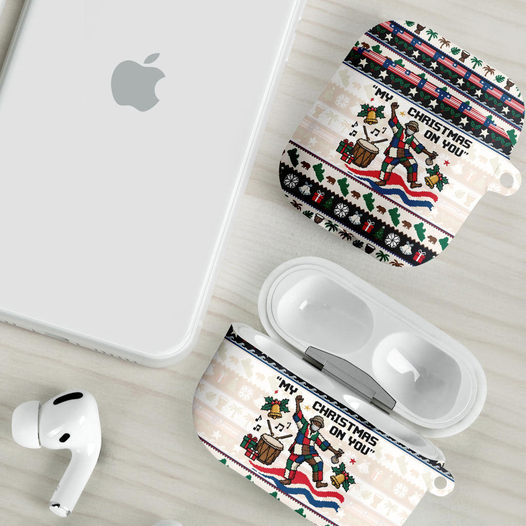 Liberia Christmas On You AirPods Case Old Man Bayka - Pygmy Hippo - Liberia Map Djembe Drum