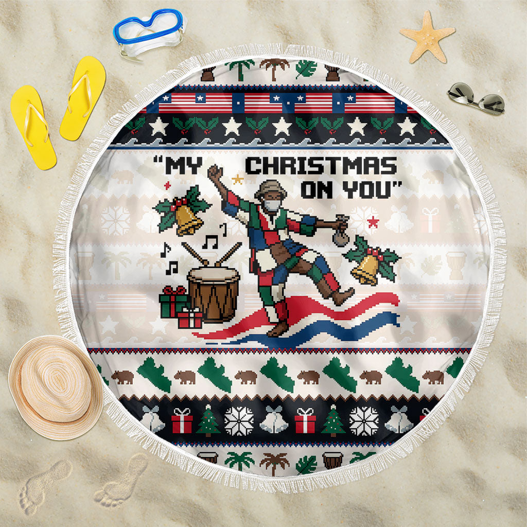Liberia Christmas On You Beach Blanket Old Man Bayka - Pygmy Hippo - Liberia Map Djembe Drum