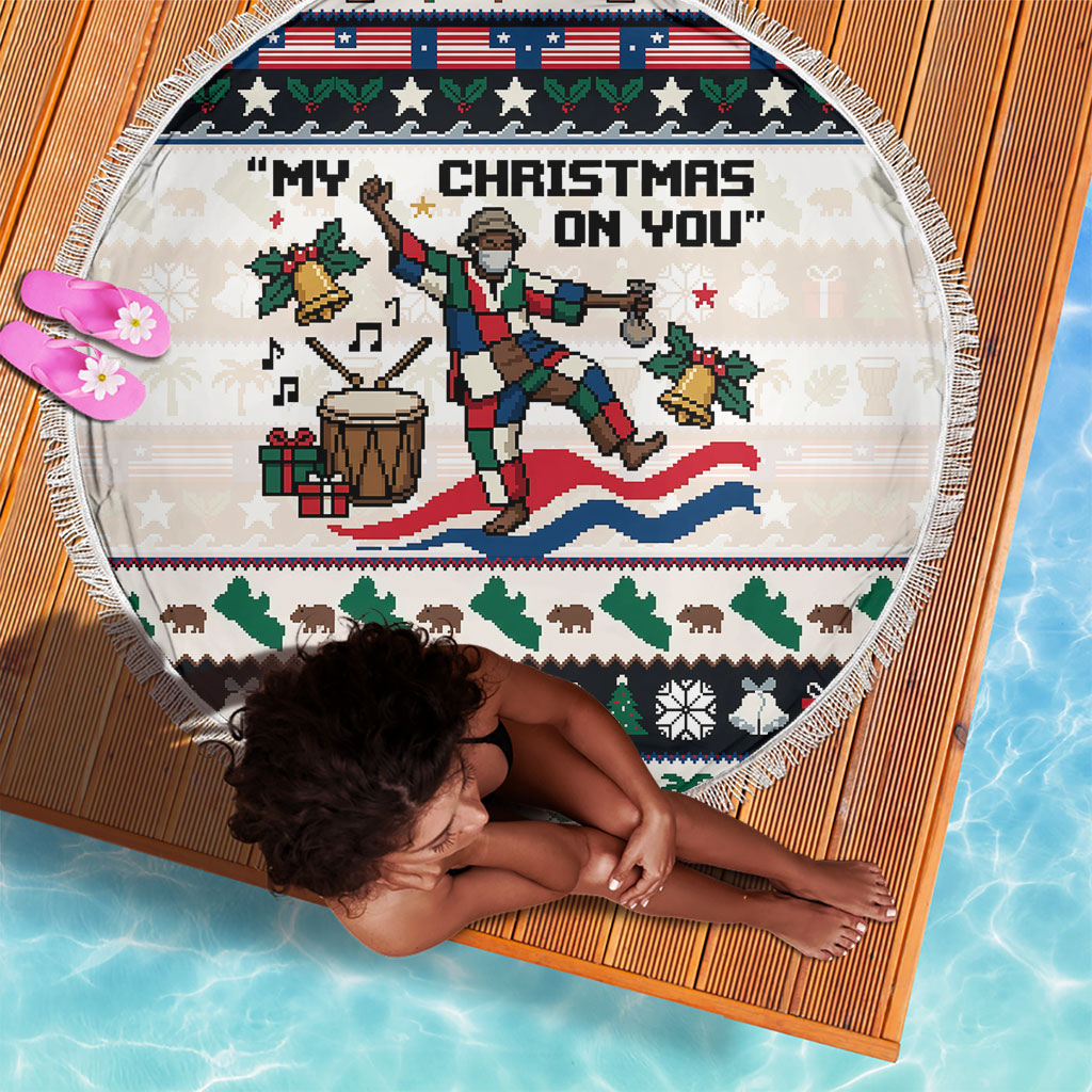 Liberia Christmas On You Beach Blanket Old Man Bayka - Pygmy Hippo - Liberia Map Djembe Drum