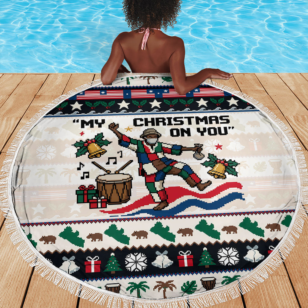 Liberia Christmas On You Beach Blanket Old Man Bayka - Pygmy Hippo - Liberia Map Djembe Drum