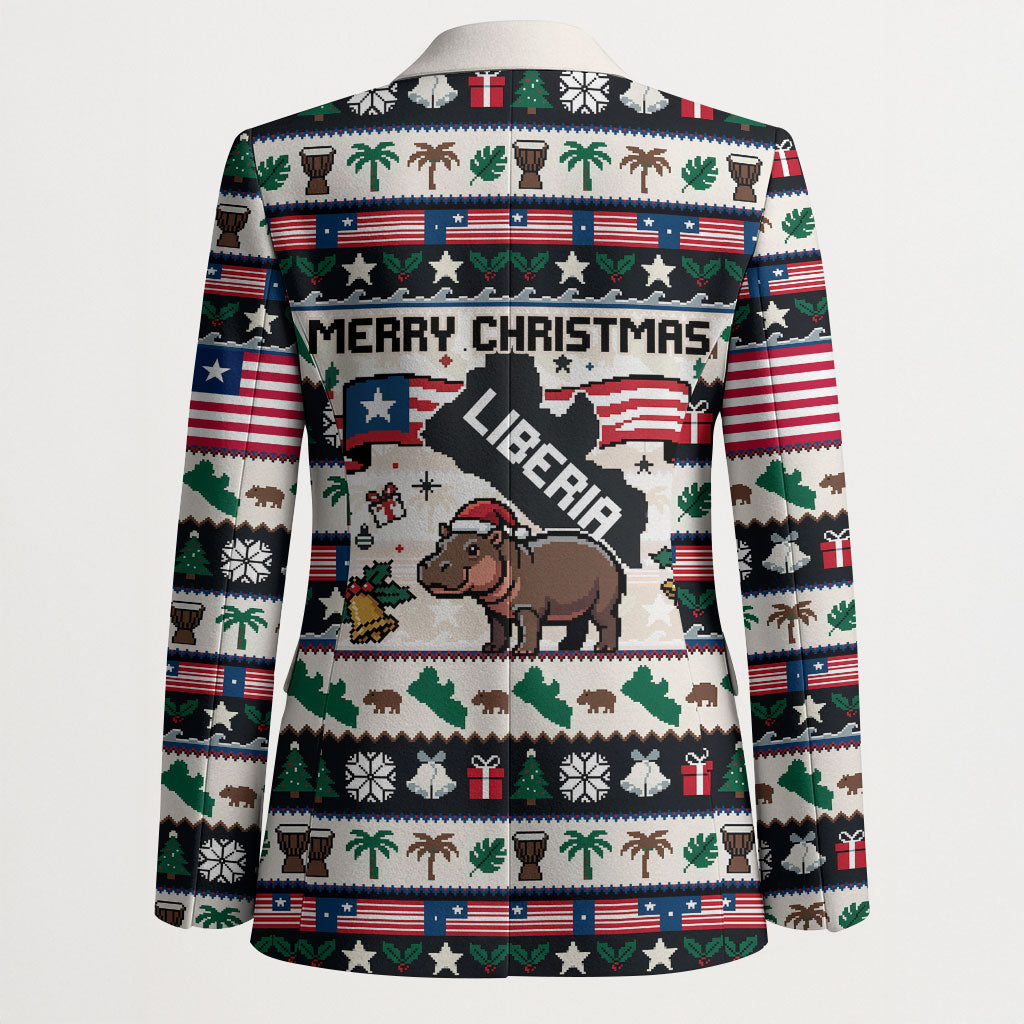 Liberia Christmas On You Blazer Old Man Bayka - Pygmy Hippo - Liberia Map Djembe Drum