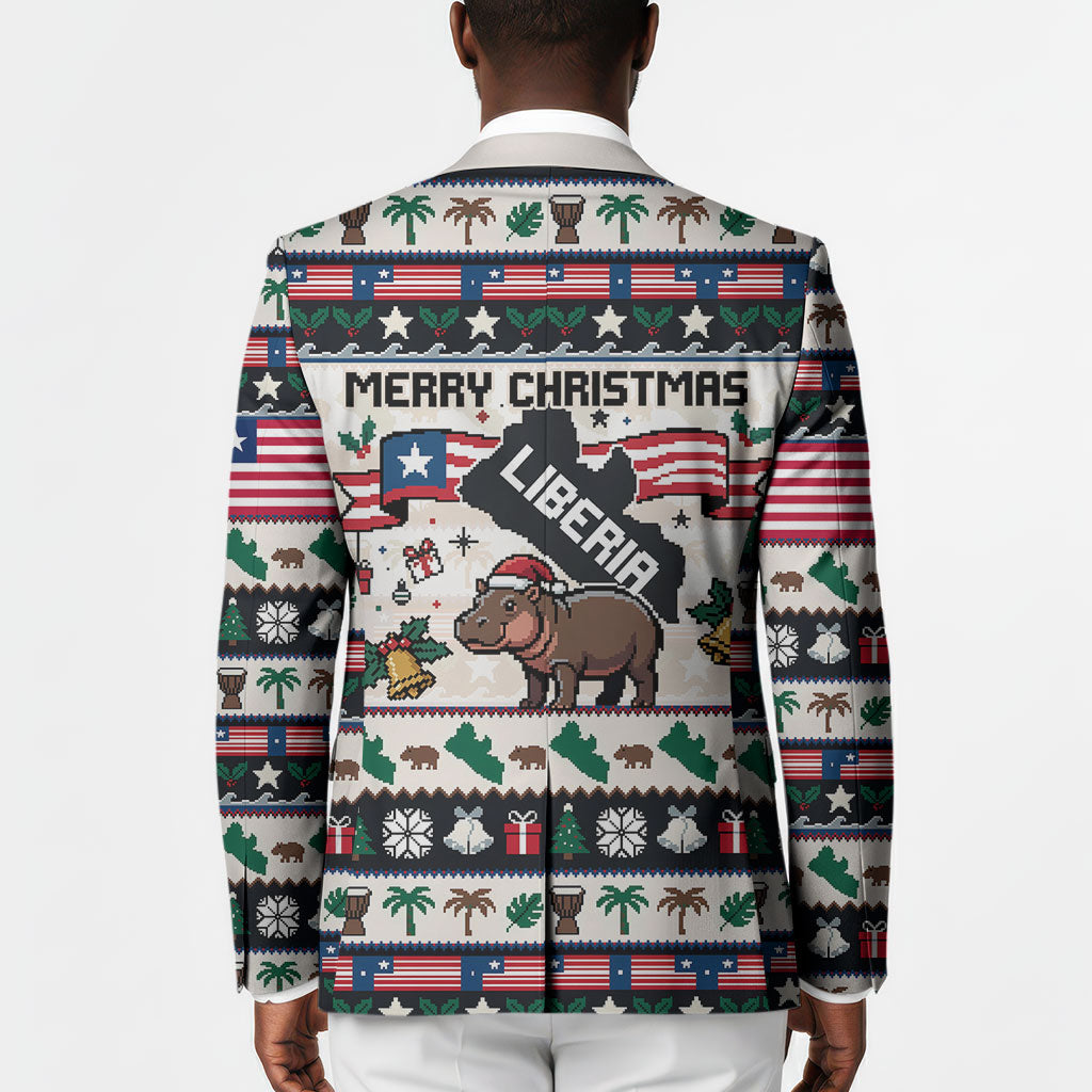 Liberia Christmas On You Blazer Old Man Bayka - Pygmy Hippo - Liberia Map Djembe Drum