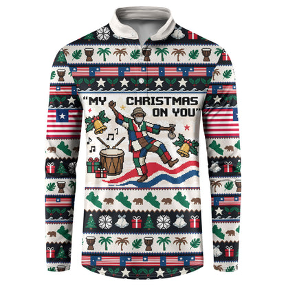Liberia Christmas On You Button Sweatshirt Old Man Bayka - Pygmy Hippo - Liberia Map Djembe Drum