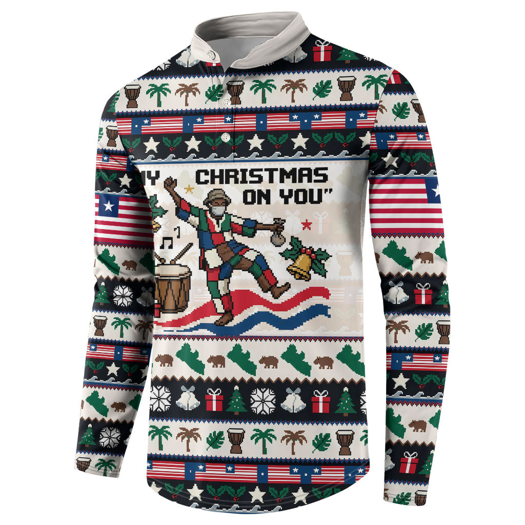 Liberia Christmas On You Button Sweatshirt Old Man Bayka - Pygmy Hippo - Liberia Map Djembe Drum