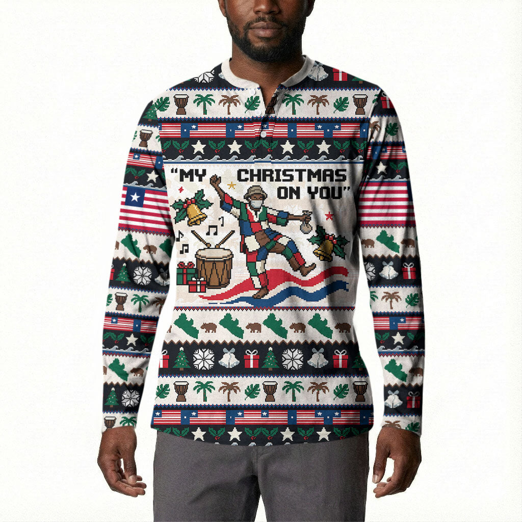 Liberia Christmas On You Button Sweatshirt Old Man Bayka - Pygmy Hippo - Liberia Map Djembe Drum