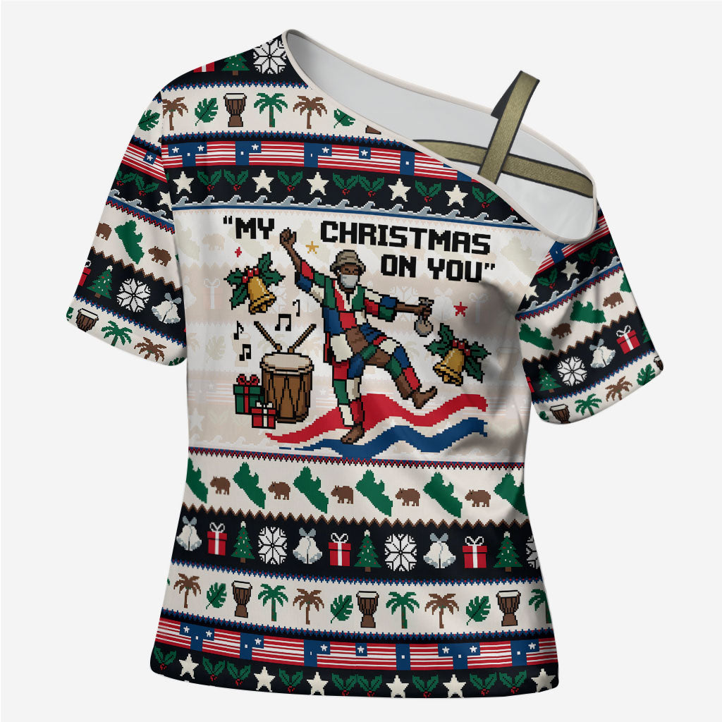 Liberia Christmas On You Cross Shoulder Shirt Old Man Bayka - Pygmy Hippo - Liberia Map Djembe Drum