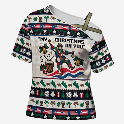 Liberia Christmas On You Cross Shoulder Shirt Old Man Bayka - Pygmy Hippo - Liberia Map Djembe Drum