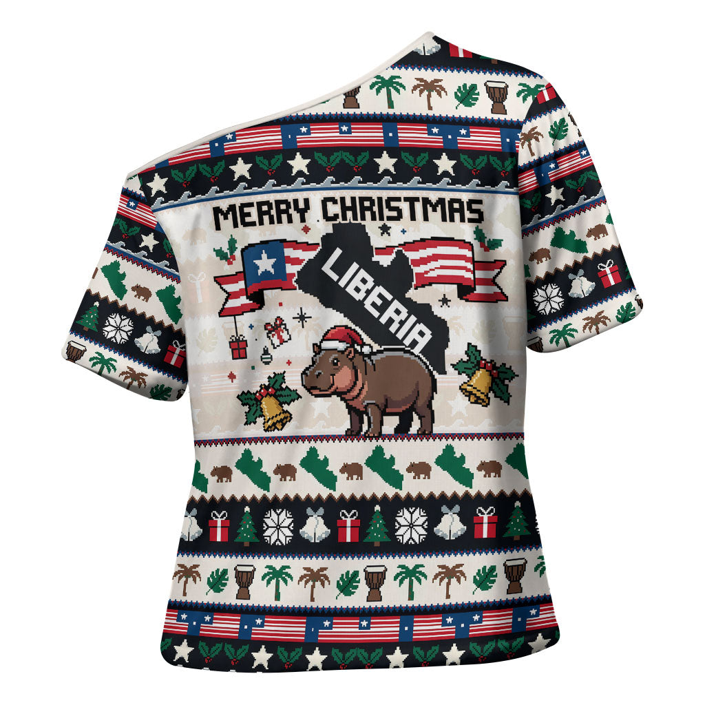 Liberia Christmas On You Cross Shoulder Shirt Old Man Bayka - Pygmy Hippo - Liberia Map Djembe Drum