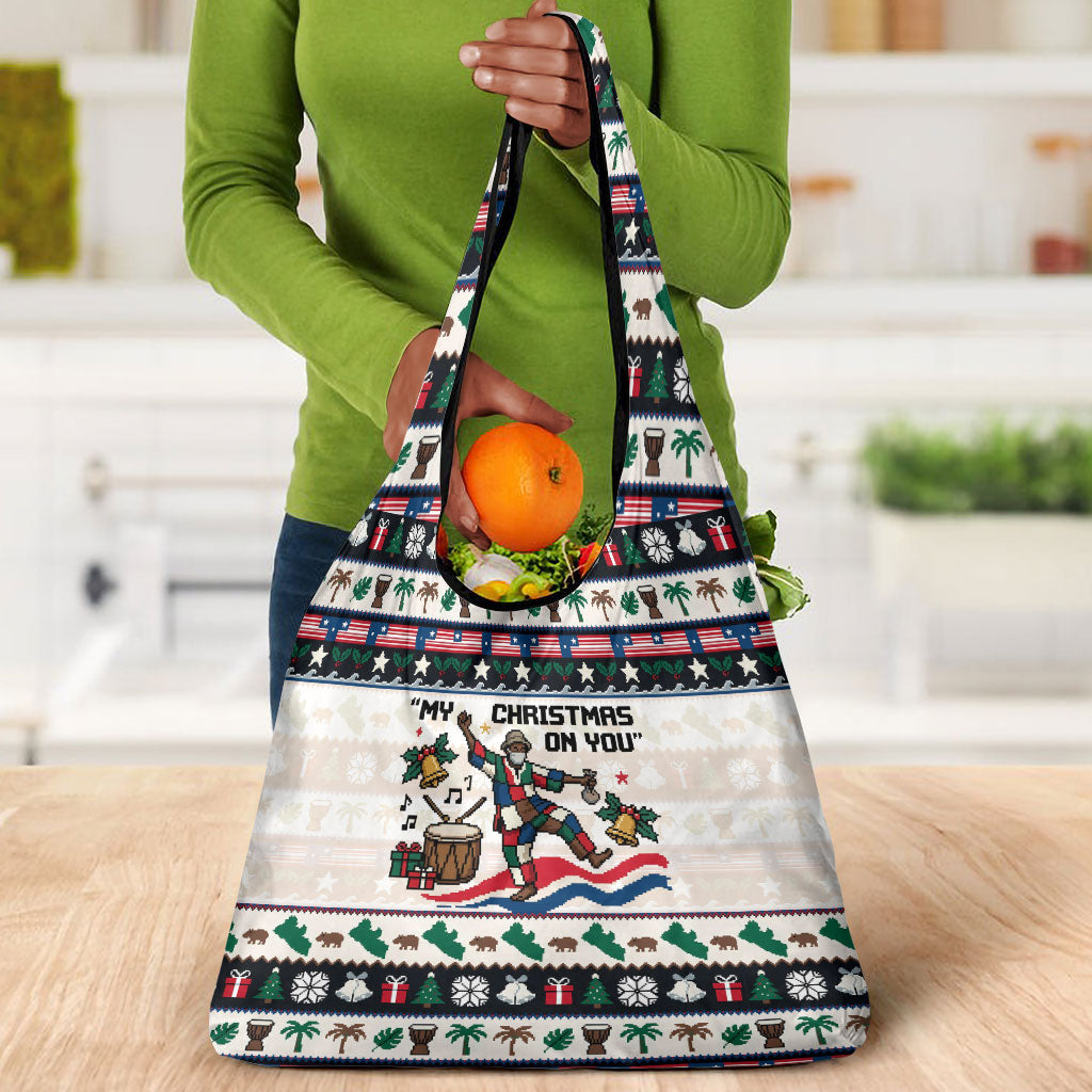 Liberia Christmas On You Grocery Bag Old Man Bayka - Pygmy Hippo - Liberia Map Djembe Drum