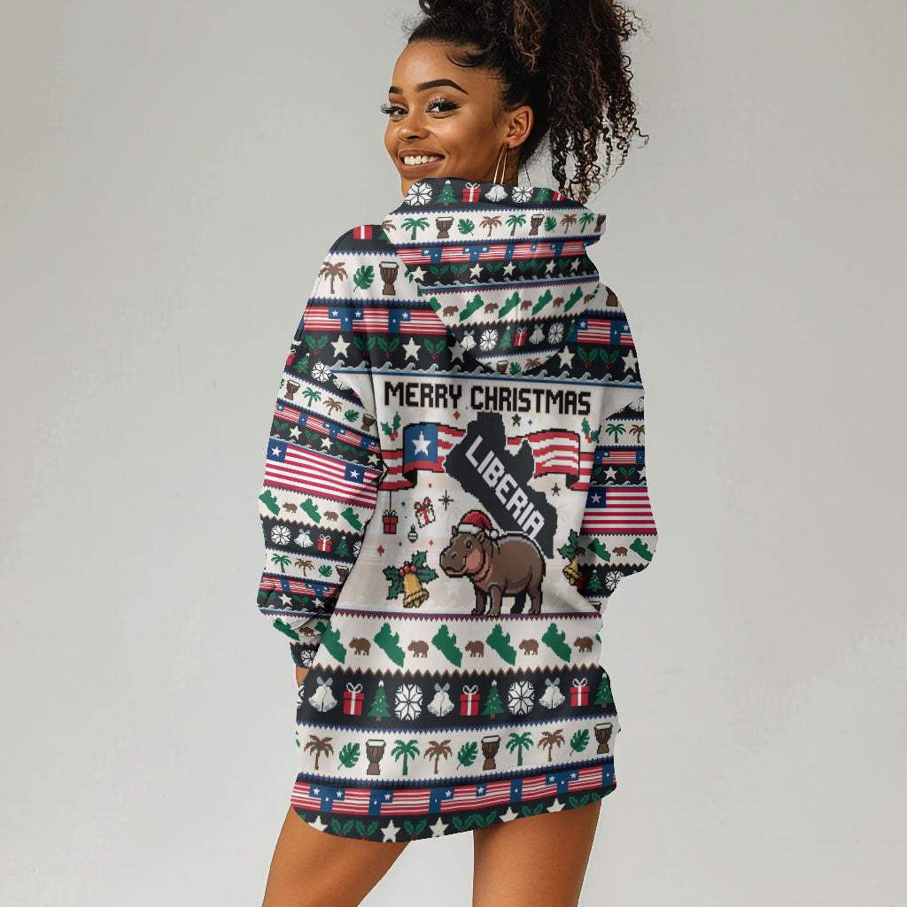 Liberia Christmas On You Hoodie Dress Old Man Bayka - Pygmy Hippo - Liberia Map Djembe Drum