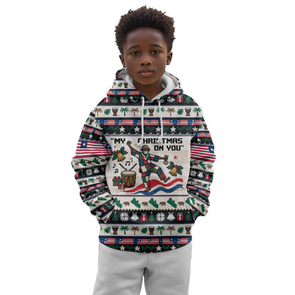 Liberia Christmas On You Kid Hoodie Old Man Bayka - Pygmy Hippo - Liberia Map Djembe Drum