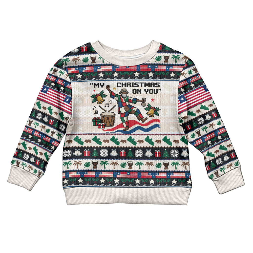 Liberia Christmas On You Kid Ugly Christmas Sweater Old Man Bayka - Pygmy Hippo - Liberia Map Djembe Drum