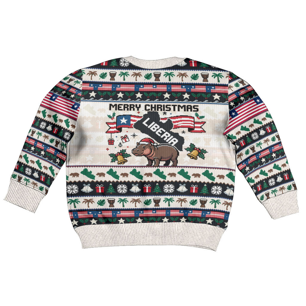 Liberia Christmas On You Kid Ugly Christmas Sweater Old Man Bayka - Pygmy Hippo - Liberia Map Djembe Drum