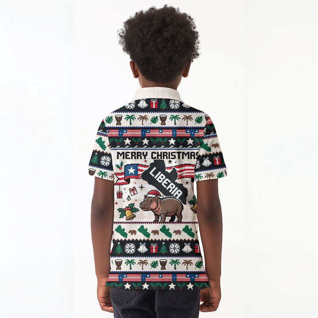 Liberia Christmas On You Kid Polo Shirt Old Man Bayka - Pygmy Hippo - Liberia Map Djembe Drum