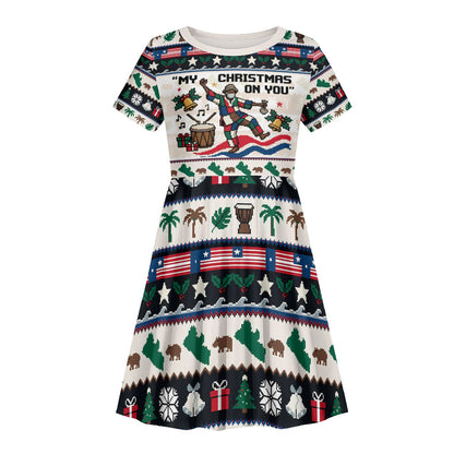 Liberia Christmas On You Kid Short Sleeve Dress Old Man Bayka - Pygmy Hippo - Liberia Map Djembe Drum
