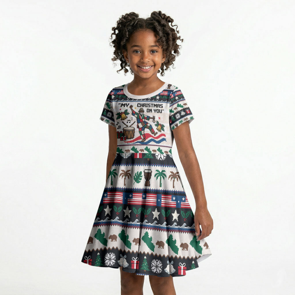 Liberia Christmas On You Kid Short Sleeve Dress Old Man Bayka - Pygmy Hippo - Liberia Map Djembe Drum