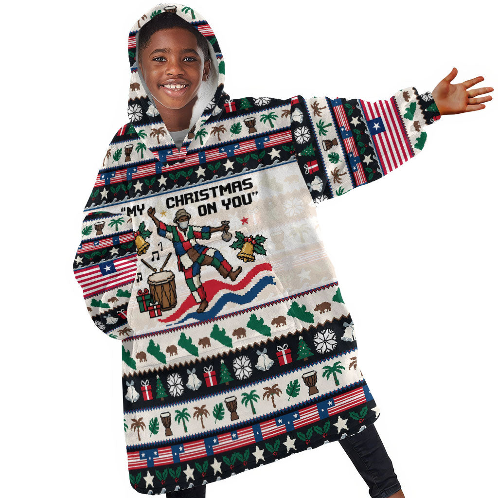 Liberia Christmas On You Kid Wearable Blanket Hoodie Old Man Bayka - Pygmy Hippo - Liberia Map Djembe Drum