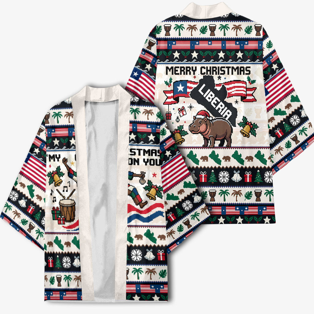 Liberia Christmas On You Kimono Old Man Bayka - Pygmy Hippo - Liberia Map Djembe Drum