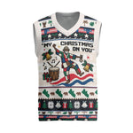 Liberia Christmas On You Christmas Knitted V-Neck Vest Old Man Bayka - Pygmy Hippo - Liberia Map Djembe Drum