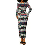 Liberia Christmas On You Long Sleeve Bodycon Dress Old Man Bayka - Pygmy Hippo - Liberia Map Djembe Drum