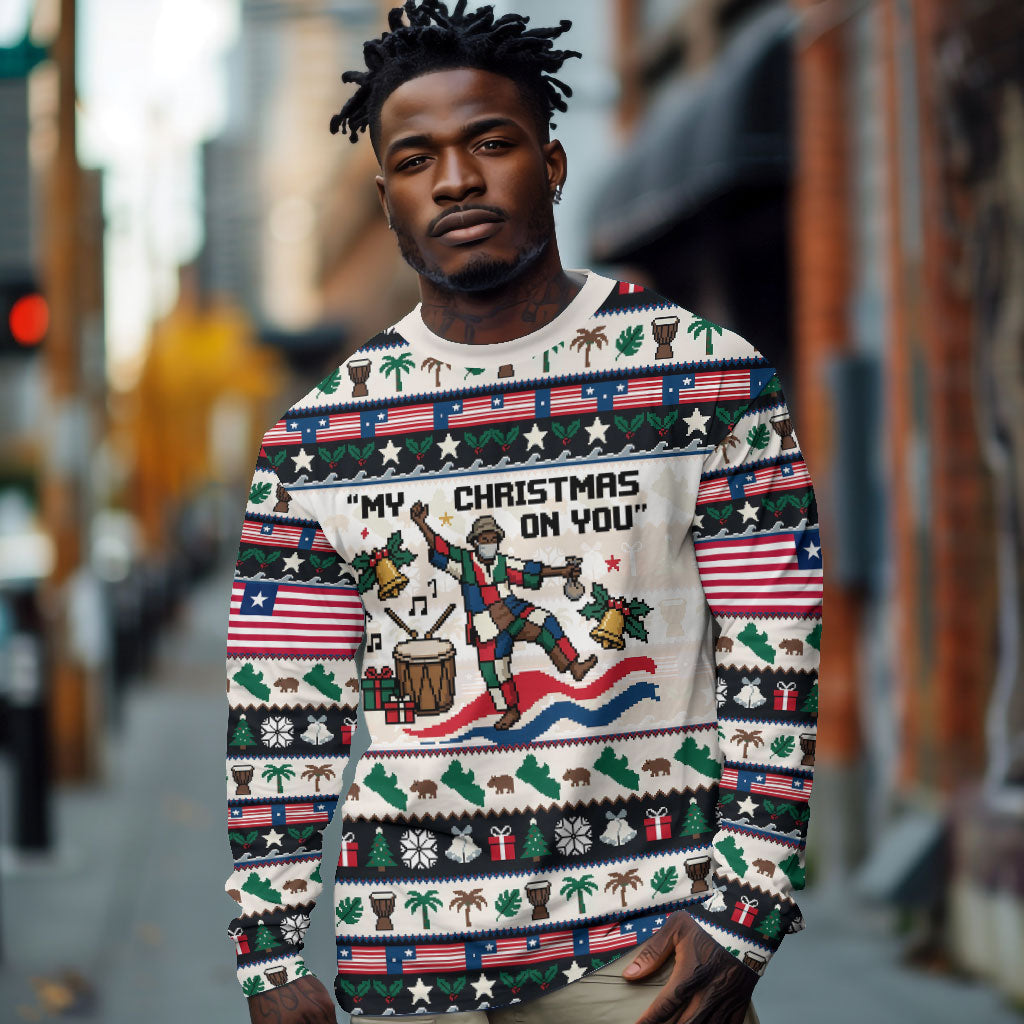 Liberia Christmas On You Long Sleeve Shirt Old Man Bayka - Pygmy Hippo - Liberia Map Djembe Drum