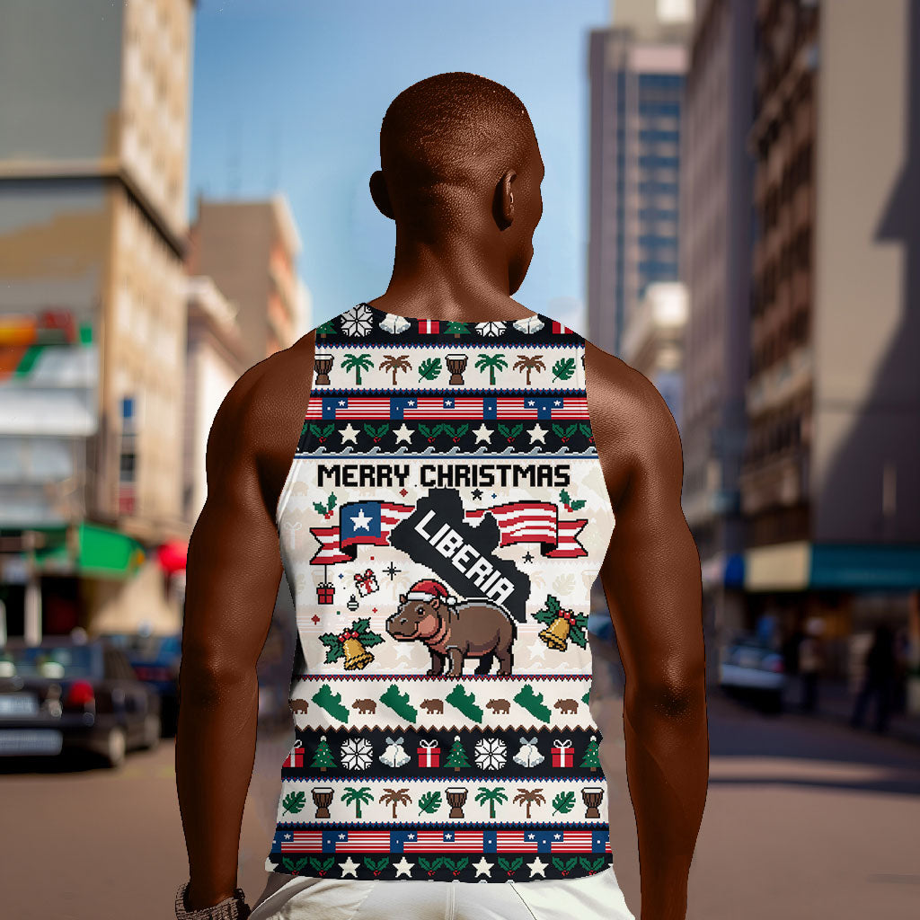 Liberia Christmas On You Men Tank Top Old Man Bayka - Pygmy Hippo - Liberia Map Djembe Drum