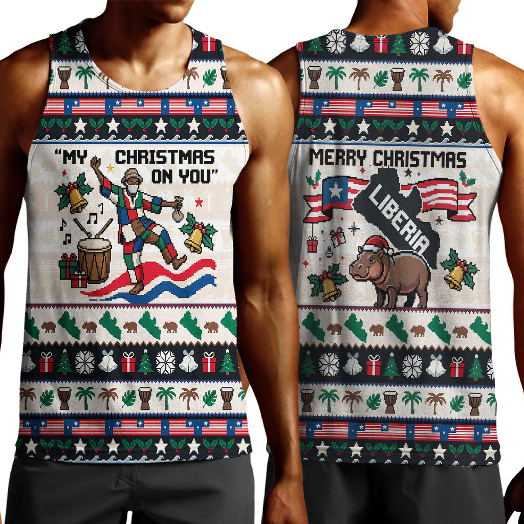 Liberia Christmas On You Men Tank Top Old Man Bayka - Pygmy Hippo - Liberia Map Djembe Drum