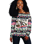 Liberia Christmas On You Off Shoulder Sweater Old Man Bayka - Pygmy Hippo - Liberia Map Djembe Drum