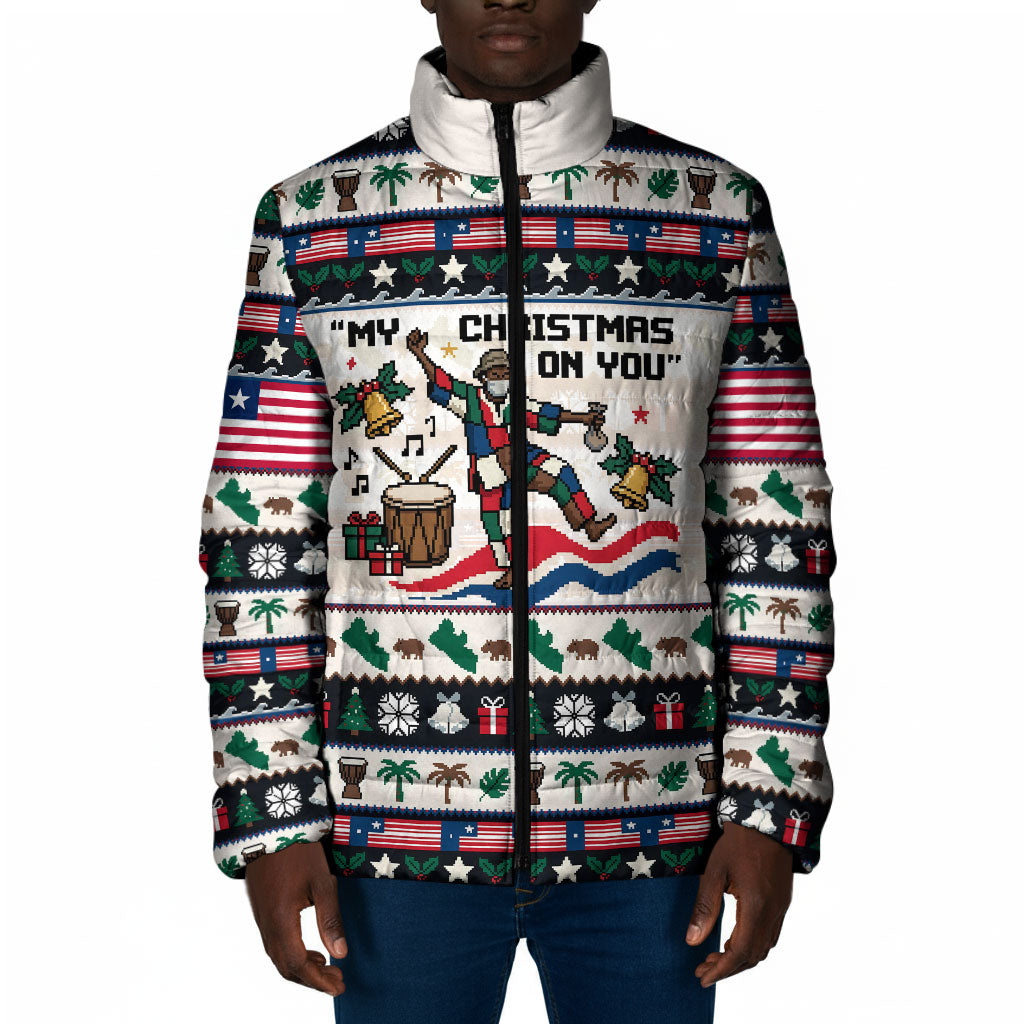 Liberia Christmas On You Padded Jacket Old Man Bayka - Pygmy Hippo - Liberia Map Djembe Drum