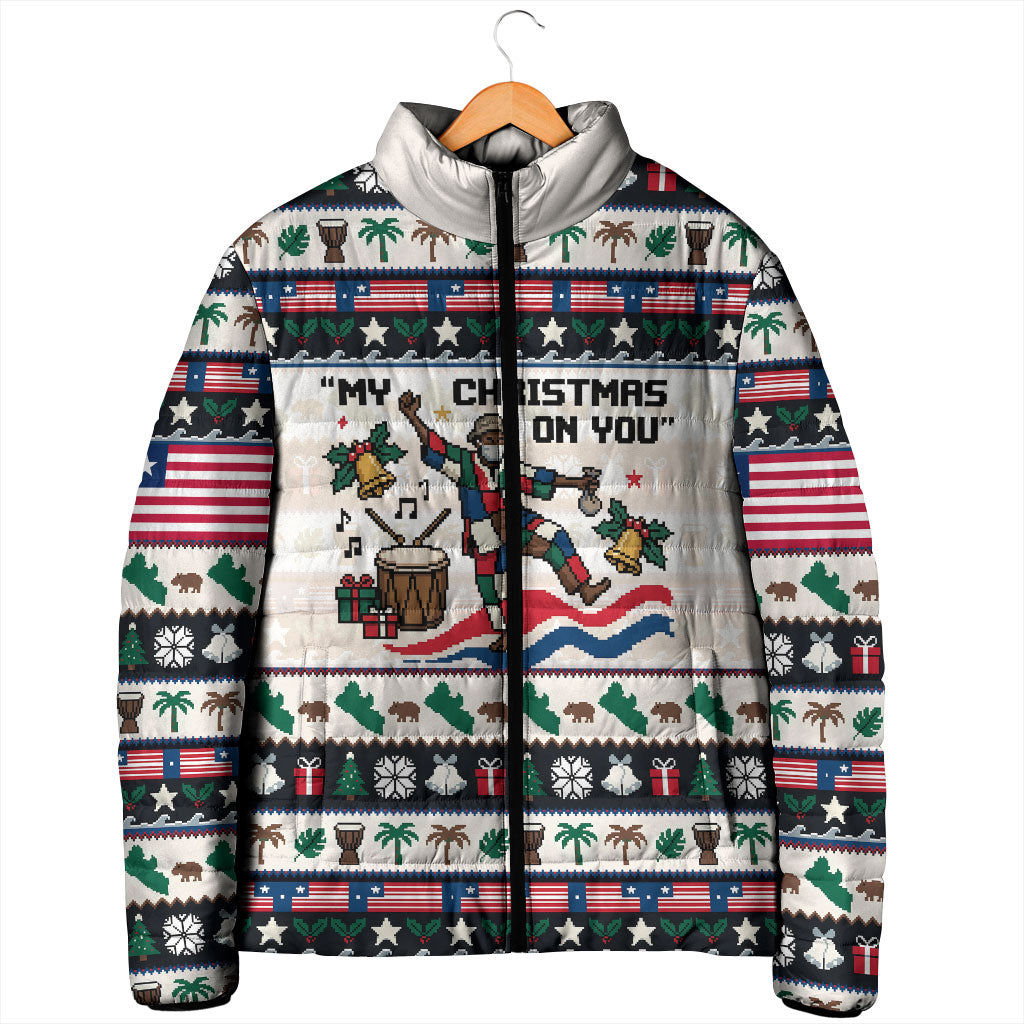 Liberia Christmas On You Padded Jacket Old Man Bayka - Pygmy Hippo - Liberia Map Djembe Drum