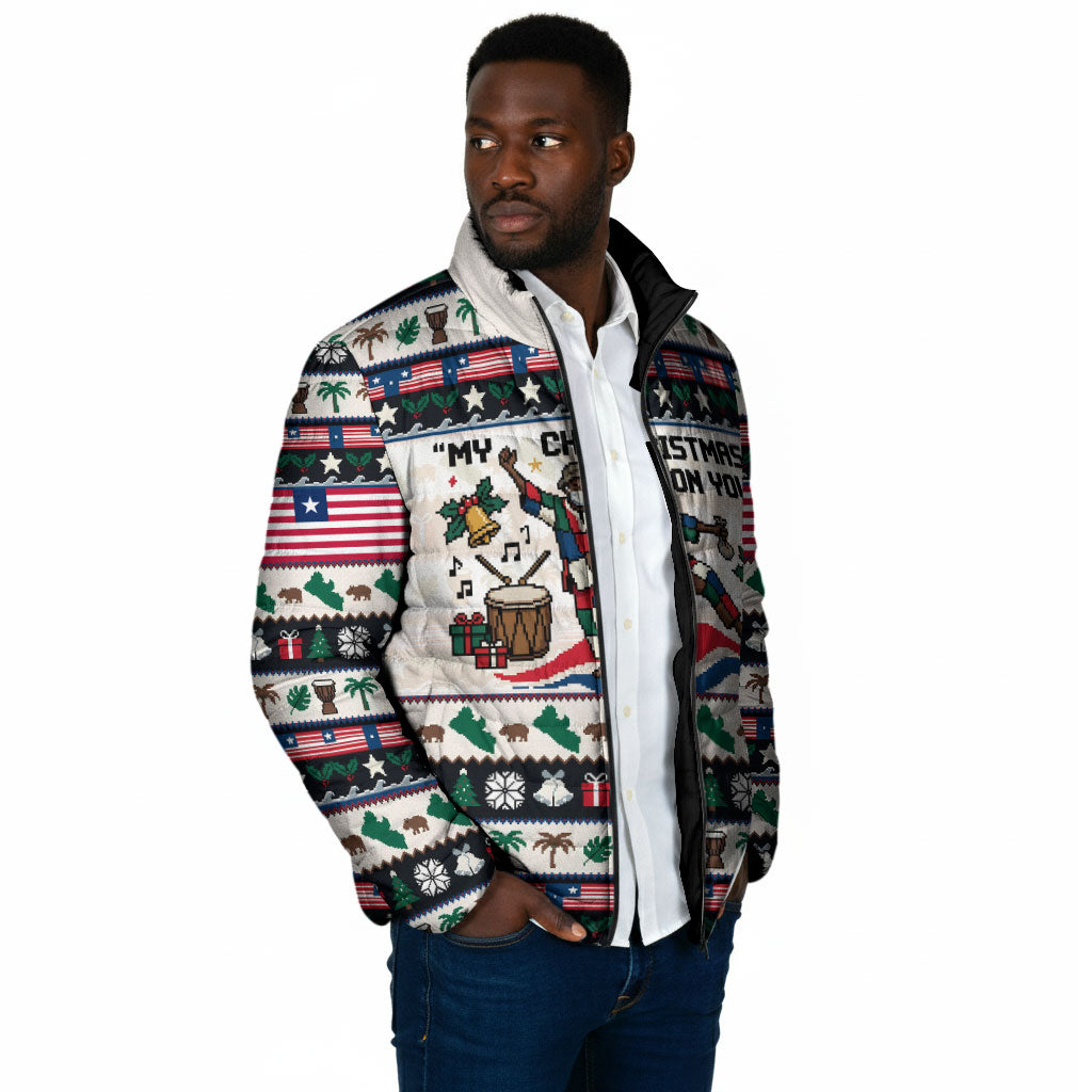 Liberia Christmas On You Padded Jacket Old Man Bayka - Pygmy Hippo - Liberia Map Djembe Drum