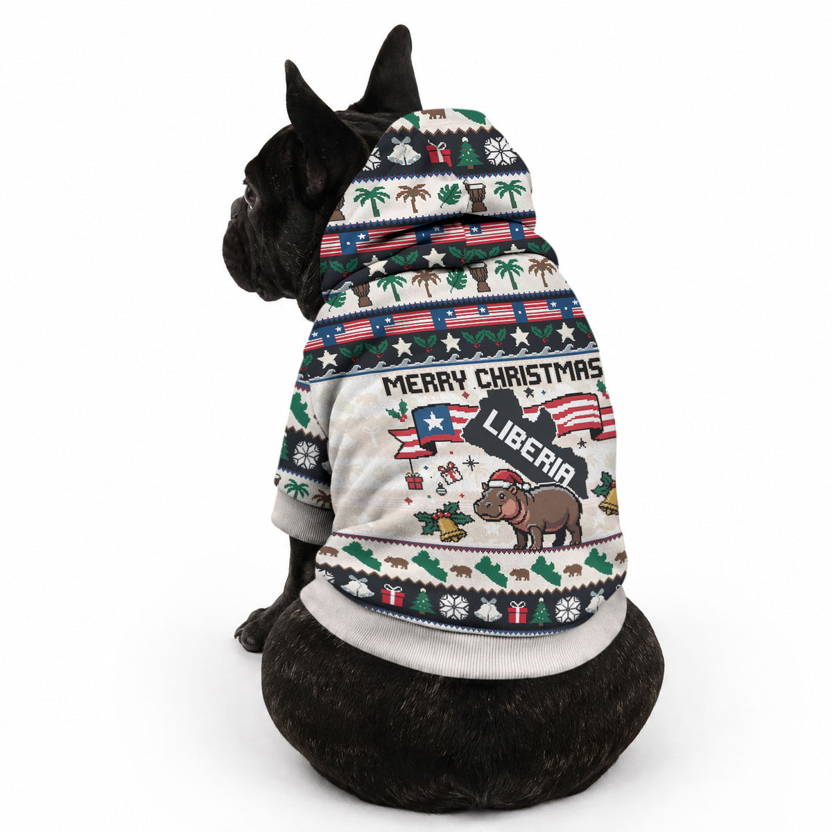 Liberia Christmas On You Pet Hoodie Old Man Bayka - Pygmy Hippo - Liberia Map Djembe Drum