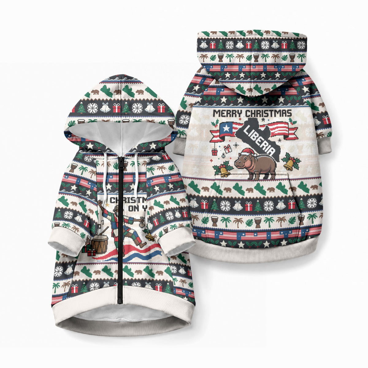 Liberia Christmas On You Pet Hoodie Old Man Bayka - Pygmy Hippo - Liberia Map Djembe Drum