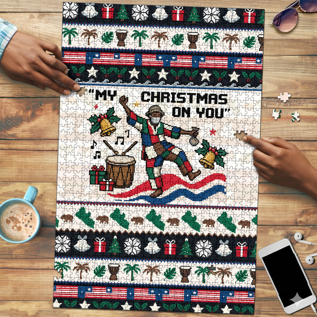 Liberia Christmas On You Puzzle Old Man Bayka - Pygmy Hippo - Liberia Map Djembe Drum