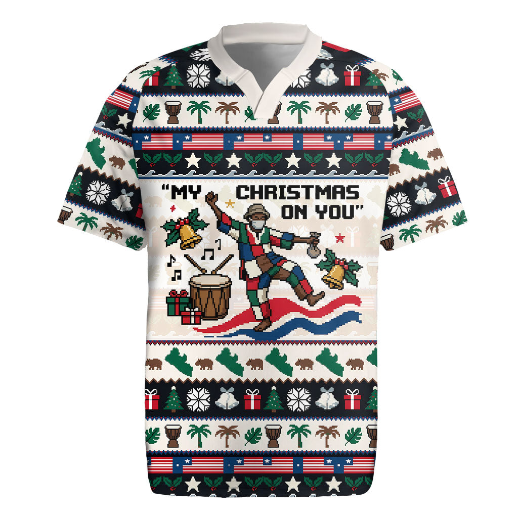Liberia Christmas On You Rugby Jersey Old Man Bayka - Pygmy Hippo - Liberia Map Djembe Drum