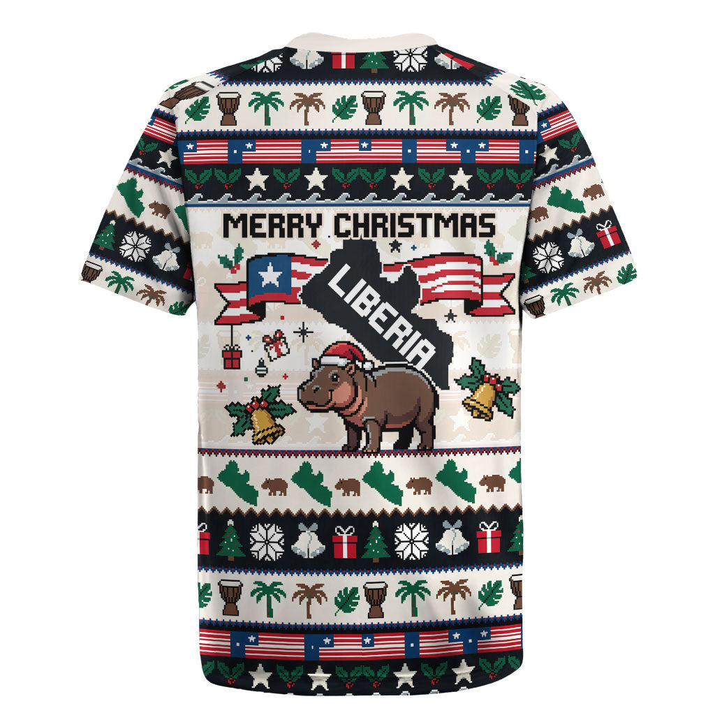 Liberia Christmas On You Rugby Jersey Old Man Bayka - Pygmy Hippo - Liberia Map Djembe Drum