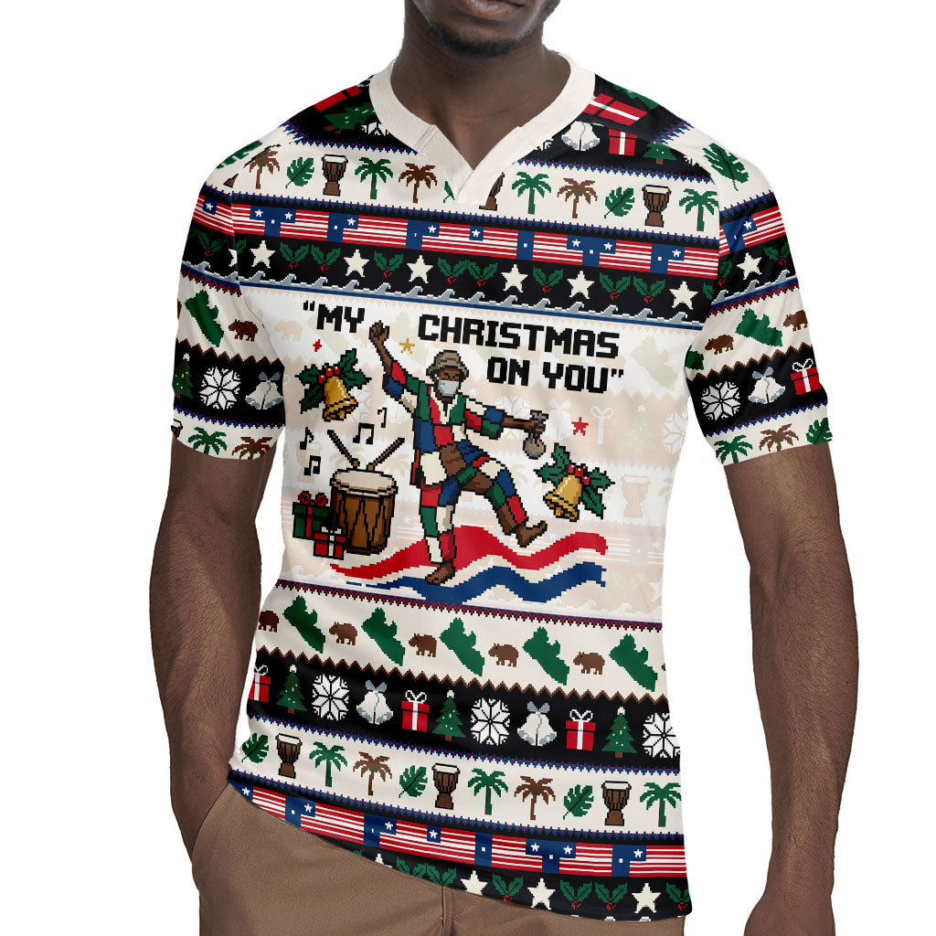 Liberia Christmas On You Rugby Jersey Old Man Bayka - Pygmy Hippo - Liberia Map Djembe Drum