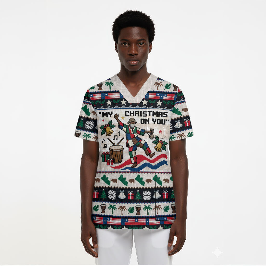 Liberia Christmas On You Scrub Top Old Man Bayka - Pygmy Hippo - Liberia Map Djembe Drum
