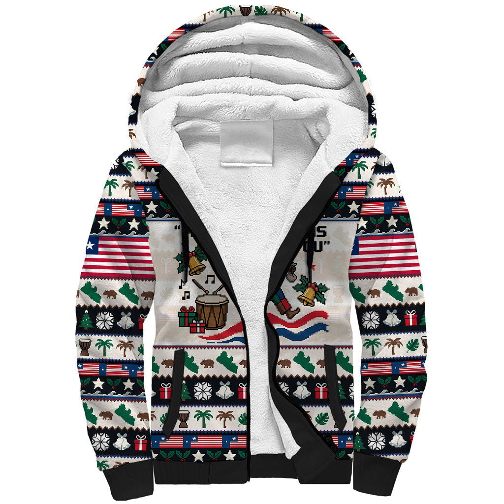 Liberia Christmas On You Sherpa Hoodie Old Man Bayka - Pygmy Hippo - Liberia Map Djembe Drum