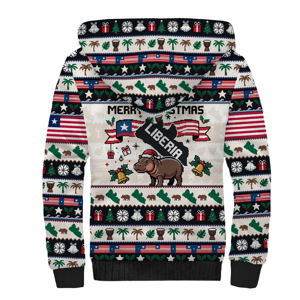 Liberia Christmas On You Sherpa Hoodie Old Man Bayka - Pygmy Hippo - Liberia Map Djembe Drum