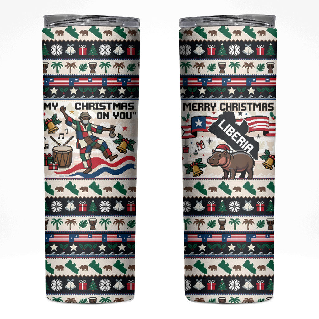 Liberia Christmas On You Skinny Tumbler Old Man Bayka - Pygmy Hippo - Liberia Map Djembe Drum