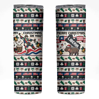 Liberia Christmas On You Skinny Tumbler Old Man Bayka - Pygmy Hippo - Liberia Map Djembe Drum