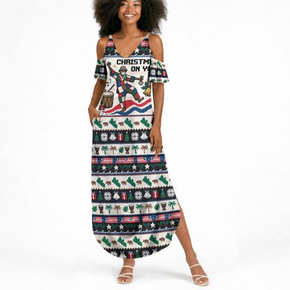 Liberia Christmas On You Summer Maxi Dress Old Man Bayka - Pygmy Hippo - Liberia Map Djembe Drum