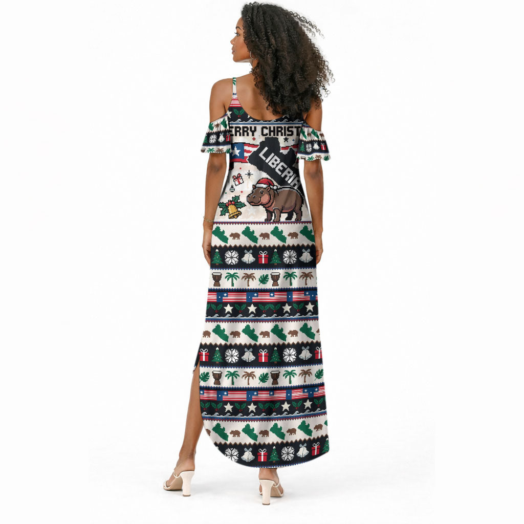 Liberia Christmas On You Summer Maxi Dress Old Man Bayka - Pygmy Hippo - Liberia Map Djembe Drum