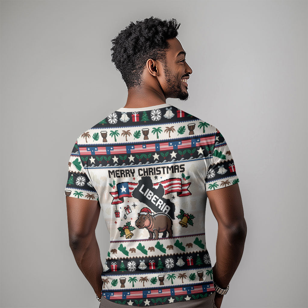 Liberia Christmas On You T shirt Old Man Bayka - Pygmy Hippo - Liberia Map Djembe Drum