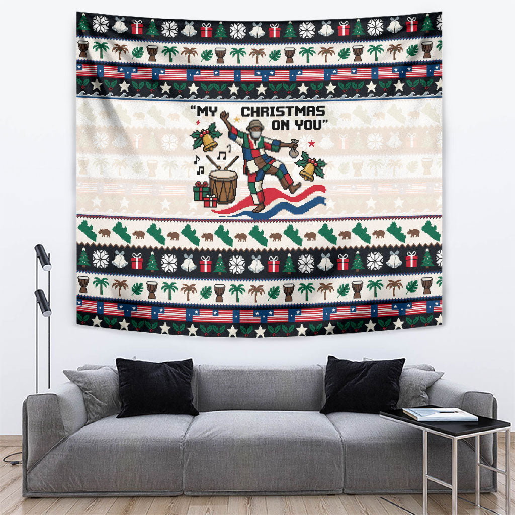 Liberia Christmas On You Tapestry Old Man Bayka - Pygmy Hippo - Liberia Map Djembe Drum