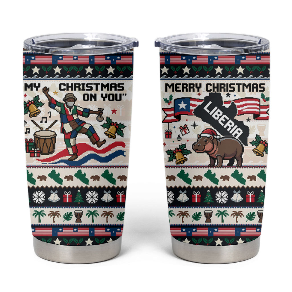 Liberia Christmas On You Tumbler Cup Old Man Bayka - Pygmy Hippo - Liberia Map Djembe Drum