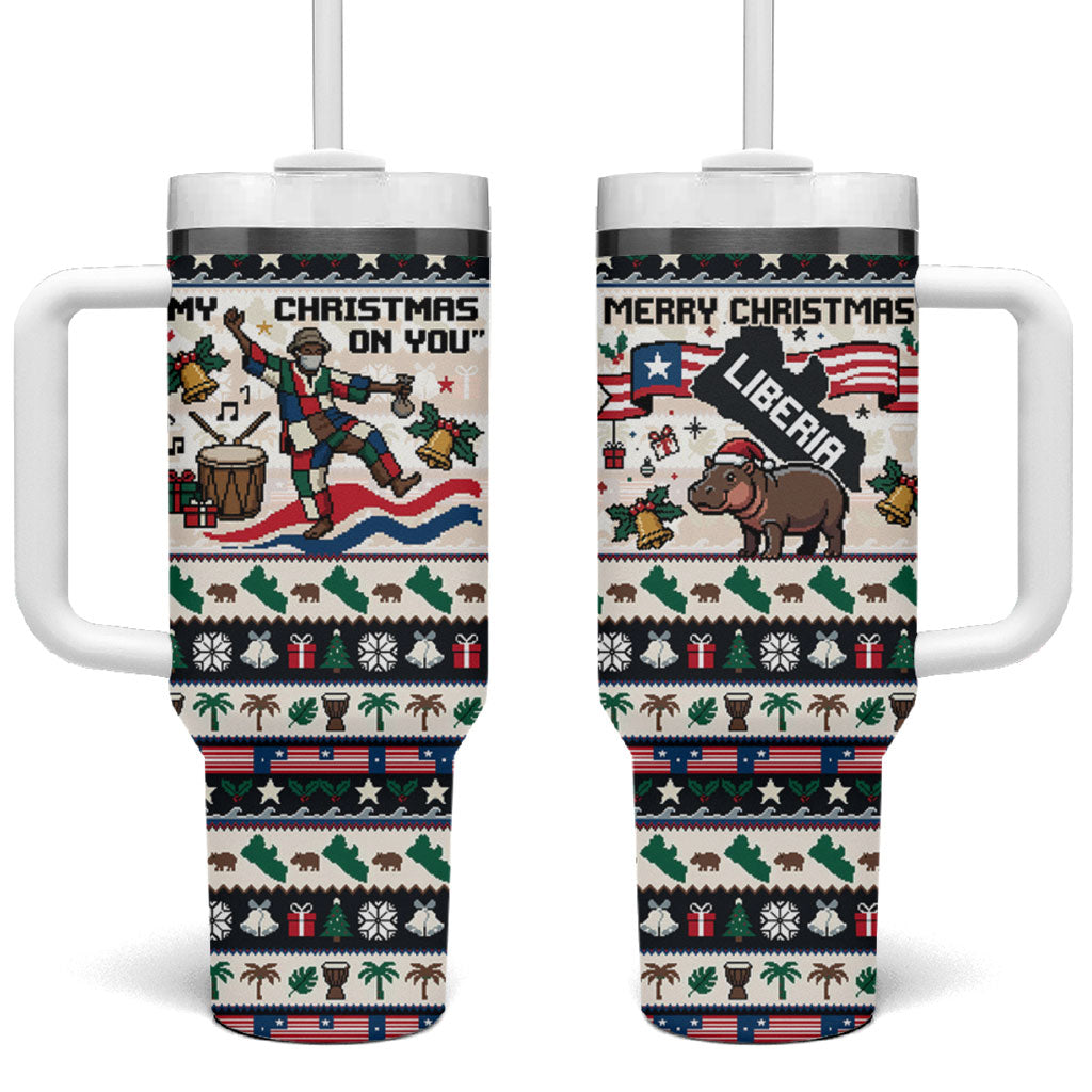 Liberia Christmas On You Tumbler With Handle Old Man Bayka - Pygmy Hippo - Liberia Map Djembe Drum